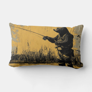 Bear Fly Fishing Throw Pillow