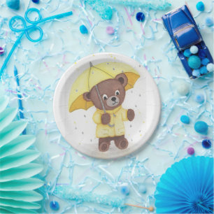 Bear-foot in the Rain Paper Plate