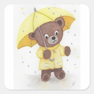 Bear-foot in the Rain Square Sticker