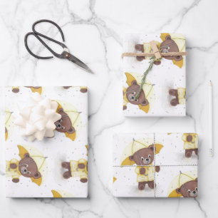 Bear-foot in the Rain Wrapping Paper Sheet