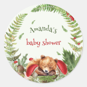 Bear Forest Botanical Nature Baby Shower Classic Round Sticker