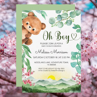 Bear Forest Cub Baby Boy Shower Invitation