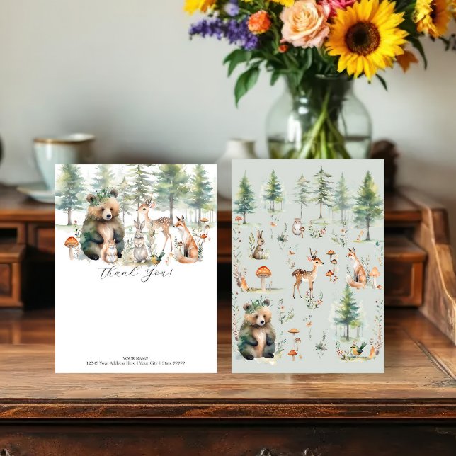 Bear Forest Cute Animals Deer Squirrel Baby Shower Thank You Card (Creator Uploaded)