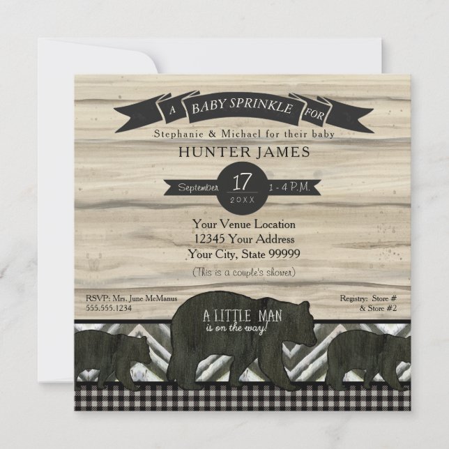 Bear Forest Lumberjack Plaid Boy Baby Sprinkle Invitation (Front)