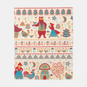 Bear,fox,rooster and chicken with chicken,fairy ho fleece blanket