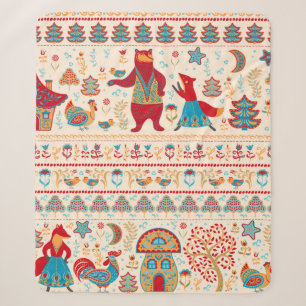 Bear,fox,rooster and chicken with chicken,fairy ho sherpa blanket