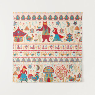 Bear,fox,rooster and chicken with chicken,fairy ho tapestry