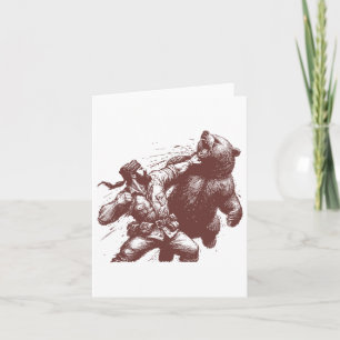 Bear Funny Man Punching Bear Retro Vintage Hunting Card