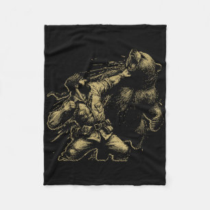 Bear Funny Man Punching Bear Retro Vintage Hunting Fleece Blanket