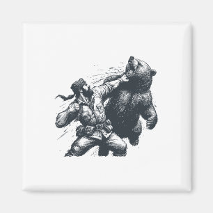 Bear Funny Man Punching Bear Retro Vintage Hunting Magnet