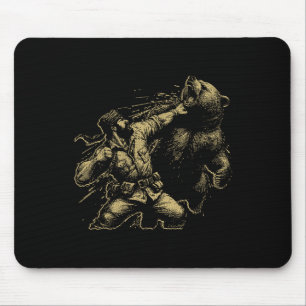 Bear Funny Man Punching Bear Retro Vintage Hunting Mouse Mat