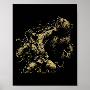 Bear Funny Man Punching Bear Retro Vintage Hunting Poster