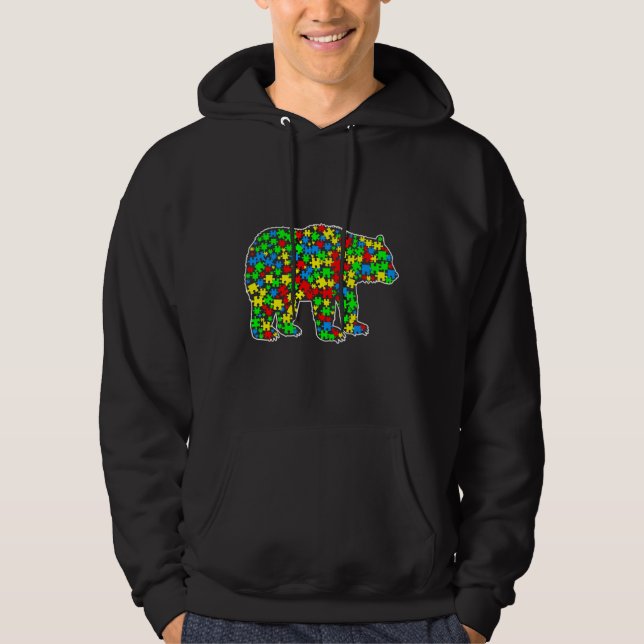 Bear Funny Puzzle Animals Autism Awareness Hoodie (Front)
