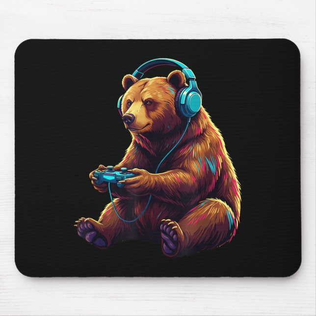 Bear Gaming Animal Video Games Funny Bear  Mouse Mat (Front)
