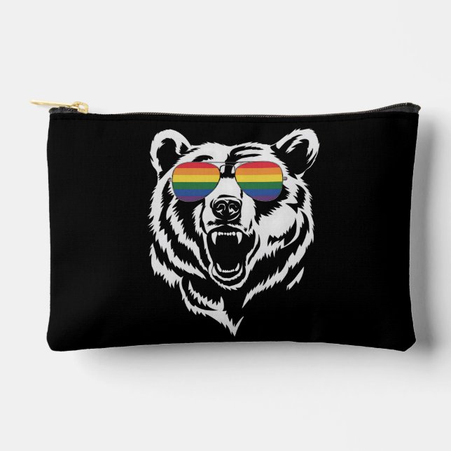 Bear Gay LGBTQ Rainbow Sunglasses Pride Flag Accessory Pouch (Front)