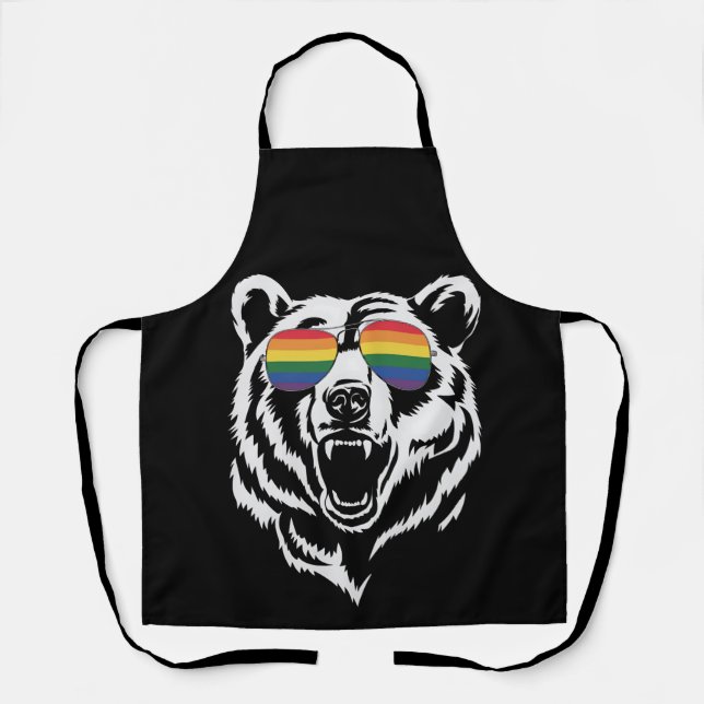 Bear Gay LGBTQ Rainbow Sunglasses Pride Flag Apron (Front)