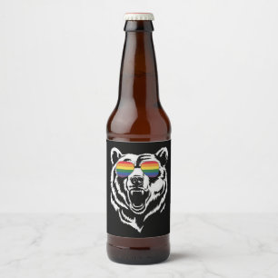 Bear Gay LGBTQ Rainbow Sunglasses Pride Flag Beer Bottle Label