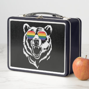 Bear Gay LGBTQ Rainbow Sunglasses Pride Flag Metal Lunch Box