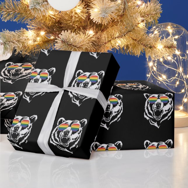 Bear Gay LGBTQ Rainbow Sunglasses Pride Flag Wrapping Paper (Holidays)