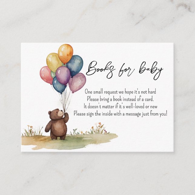 Bear Gender Neutral Baby Shower  Books for Baby Enclosure Card (Front)