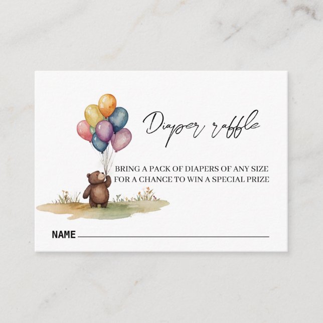 Bear Gender Neutral Baby ShowerDiaper Raffle Enclosure Card (Front)