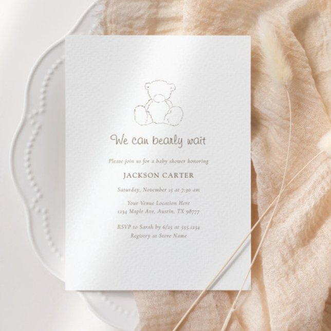 Bear Gender Neutral Minimalist Baby Shower Invitation (Creator Uploaded)