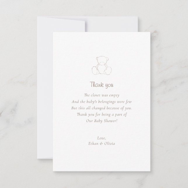 Bear Gender Neutral Minimalist Baby Shower Thank You Card (Front)
