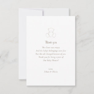 Bear Gender Neutral Minimalist Baby Shower Thank You Card