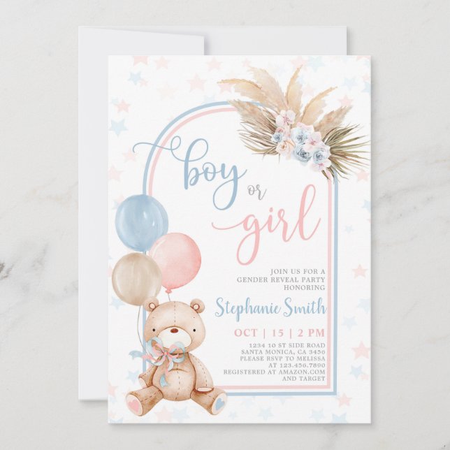 Bear Gender Reveal Baby Shower Invitation (Front)