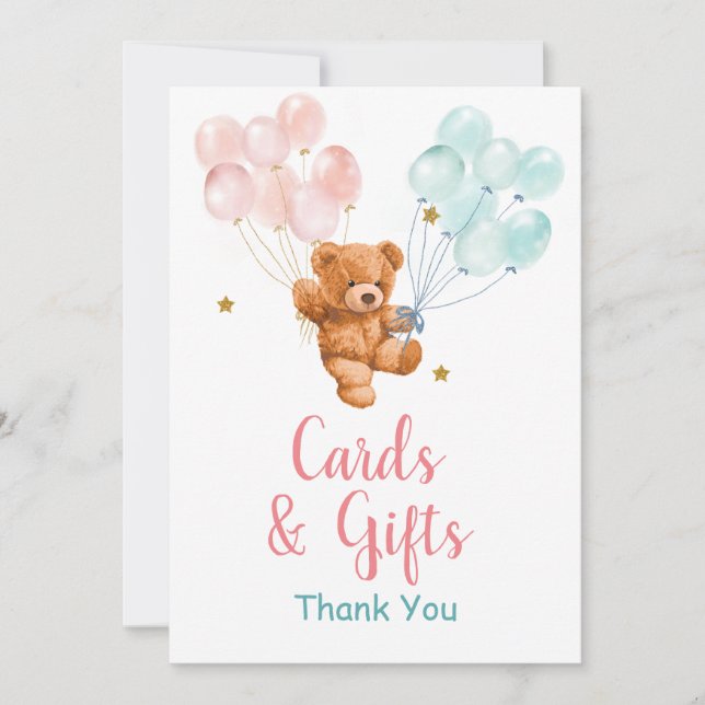 Bear Gender Reveal Ballloon Cards and Gifts (Front)