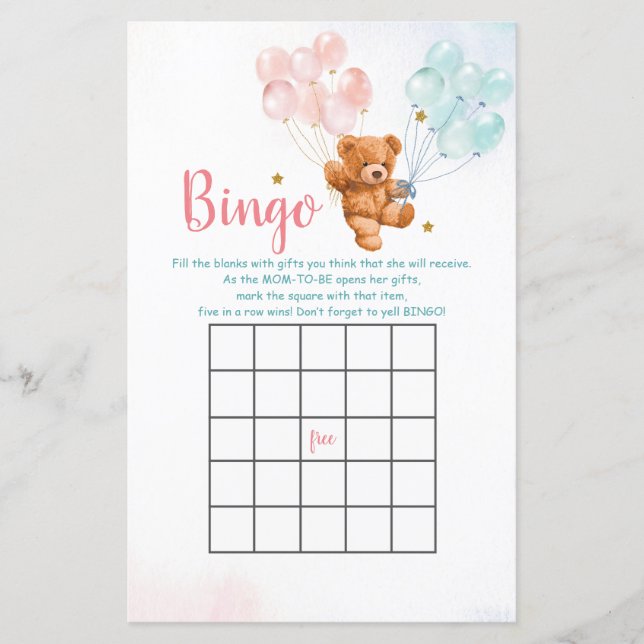 Bear Gender Reveal Balloon Bingo Games (Front)