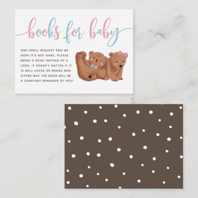 Bear Gender Reveal Book Request  Enclosure Card (Front/Back)