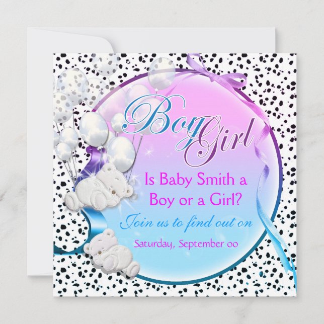Bear gender reveal boy girl party invitation (Front)