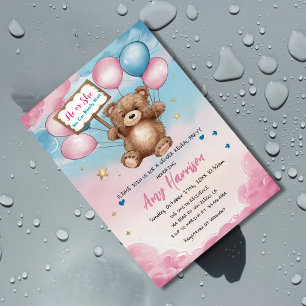 Bear Gender Reveal Pink and Blue Baby Shower  Invitation