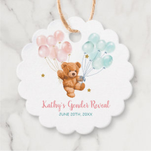 Bear Gender Reveal Pink and Blue Favour Favour Tag