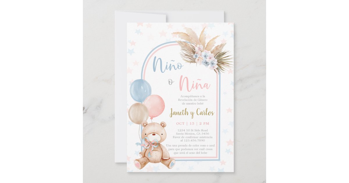 Bear Gender Reveal Spanish Baby Shower Invitation Zazzle