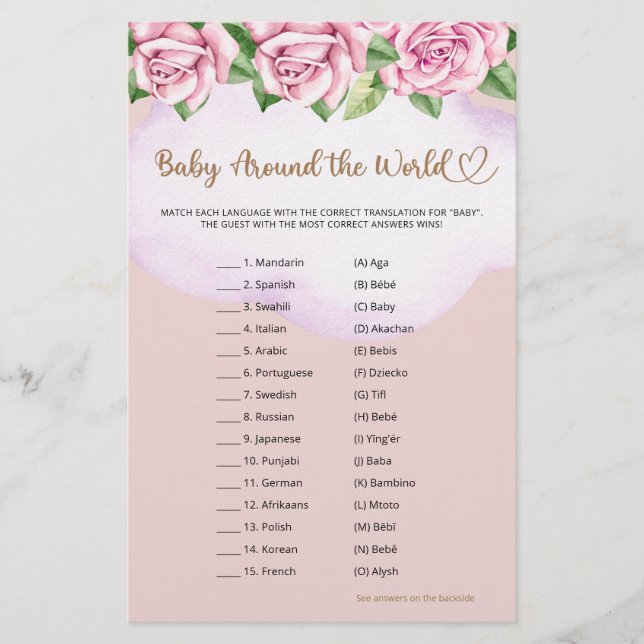 Bear girl baby shower Baby Around the World (Front)