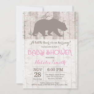 Bear Girl Baby Shower Invitation Rustic Woodland
