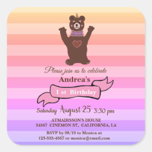 Bear Girl's  Birthday  Birthday Sticker