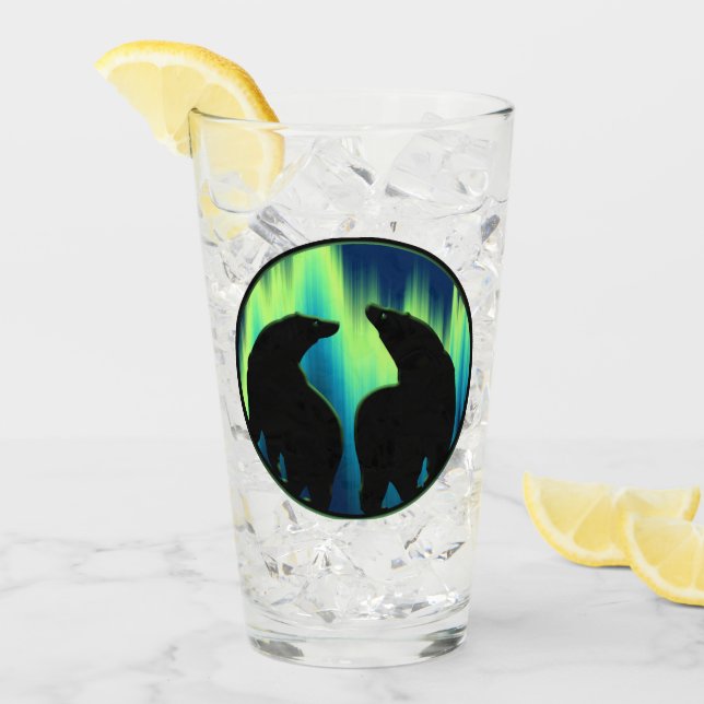 Bear Glass Northen Lights Bear Glasses Personalise (Front Ice)