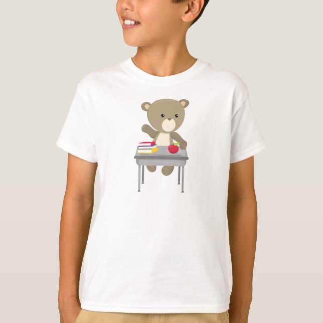 Bear Going To School, Cute Bear, Brown Bear, Desk T-Shirt (Front)