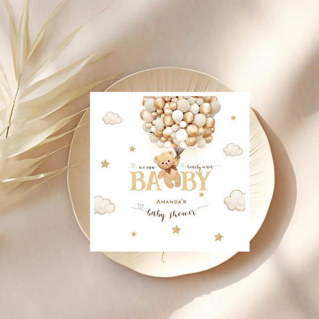 Bear Gold Beige Balloons Baby Shower  Napkin (Creator Uploaded)