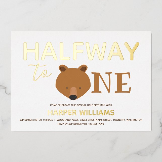 Bear Gold Six Month Baby Half Birthday (Front)