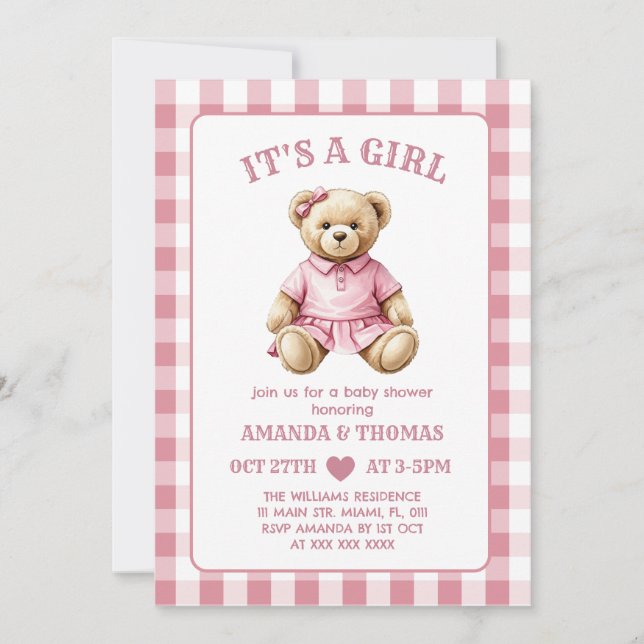 Bear Golf Girl Baby Shower Invitation (Front)
