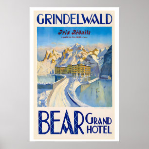 Bear Grand Hotel Grindelwald Switzerland Vintage Poster