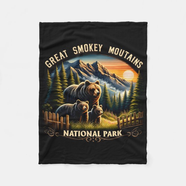 Bear Great Smokey Mountains National Park Black Be Fleece Blanket (Front)