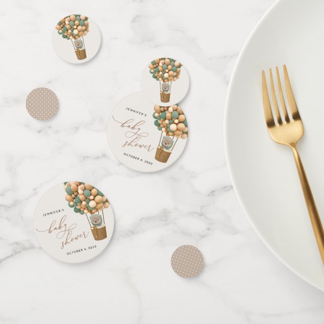 Bear, Green Balloons, Hot Air Balloon, Baby Shower Confetti (Group)