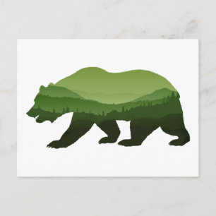 Bear Green forest Double Exposure Postcard