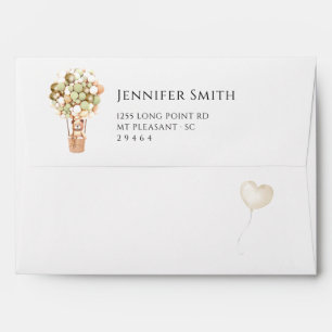 Bear Green Gold Balloons Baby Shower Envelope