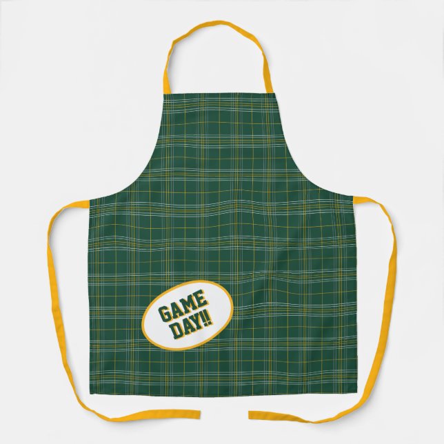 Bear Green & Gold Plaid Pattern Game Day Apron (Front)